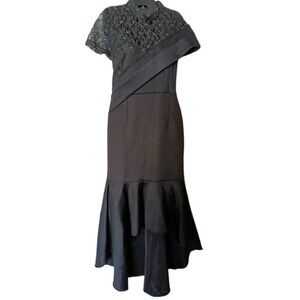 AOMEI  High Neck Dress Sz Large Mermaid Style Black Gold Lace Party Formal Prom